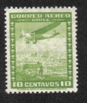 Stamps Chile -  Avión Sobre la Ciudad