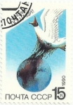 Stamps Russia -  PROTECCIÓN MEDIOAMBIENTAL. AVE MANCHADA DE ACEITE EN GLOBO TERRÁQUEO. YVERT SU 5706