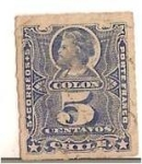 Stamps : America : Chile :  Colon 5c. azul / ruleteado