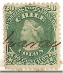 Stamps : America : Chile :  Colon / 1867 PRIMERA DENTADA
