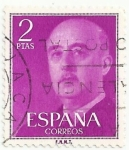 Stamps : Europe : Spain :  (53) SERIE BÁSICA FRANCO. VALOR FACIAL 2 Pts COLOR PÚRPURA. EDIFIL 1158