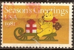 Stamps : America : United_States :  Navidad 1981.Teddy bear en trineo
