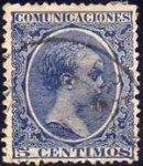 Stamps Spain -  ESPAÑA 1889-99 215 Sello Alfonso XIII 5c. Tipo Pelón Usado