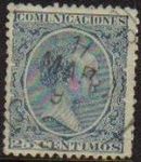 Stamps Spain -  ESPAÑA 1889-99 221 Sello Alfonso XIII 25c. Tipo Pelón Usado