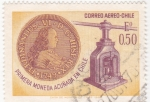 Stamps : America : Chile :  primera moneda acuñada en Chile