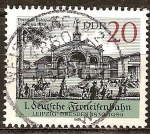 Stamps Germany -  1. ferroviario alemán de larga distancia, Leipzig-Dresde 1839-1989 (DDR).