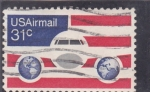 Stamps United States -  bandera, avión y mapa mundi
