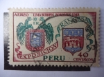 Stamps Peru -  Lima-Burdeos-Bordeaux-Lima- Exposición Francesa en Lima - Escudos de Armas. 