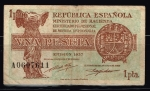 monedas del Mundo : Europa : Espa�a :  Anverso de billete de 1 peseta de República  Española