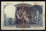 monedas del Mundo : Europa : Espa�a :  Reverso de billete de 50 pesetas del Banco de España