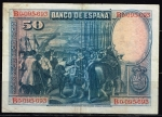monedas del Mundo : Europa : Espa�a :  Reverso de billete de 50 pesetas del Banco de España