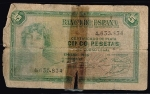 monedas de Europa - Espa�a -  Anverso de billete de 5 pesetas.