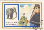 Stamps United Arab Emirates -  elefante y inspeción de la Brigada de Glasgow