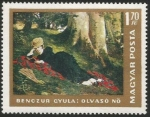 Stamps Hungary -  Reading Woman by Gyula Benczúr (1798)