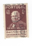 Sellos de Europa - Portugal -  Centenario del sello postal. Sir Rowland Hill