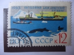 Stamps : Europe : Russia :  URSS- Barco Ballenero " Sovetskaya Ukraina" - Iceberg, Ballenas - Serie: Investigación Antártica