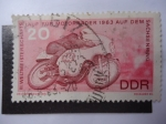 Sellos de Europa - Alemania -  DDR- III. Welttmeisterschafts Lauf Für Motorrader 1963 Auf Dem Sachsenring.