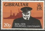 Stamps : Europe : Gibraltar :  CENTENARIO  DE  SIR  WINSTON  CHURCHIL.  CHURCHIL  Y  EL  BARCO  DE  BATALLA.