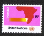 Sellos de America - ONU -  Resolución de la ONU sobre Namibia , Mapa de África con Namibia, New York