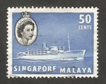 Sellos de Asia - Singapur -   39 - Elizabeth II y paquebot