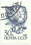 Stamps Russia -  URSS. SERIE SÍMBOLOS DE 1988. PINGÜINOS EMPERADOR Y MAPA ANTÁRTIDA. YVERT SU 5586