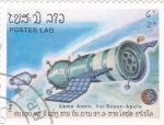Sellos de Asia - Laos -  aeronautica-aniv. vuelo Soyuz-Apolo