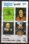 Stamps : Asia : Cambodia :  CAMBOYA 1986 Michel 783 Sello Astrónomos Copernico Galileo Galilei y Brahe Usado