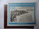 Stamps Venezuela -  150º Aniversario de la Aparición del Primer Periodico Impreso en Venezuel 1808-1958 - Gazeta de Cara