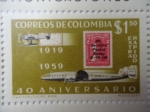 Stamps Colombia -  Ministerio de Comunicaciones - 40 Años de Servicio Postal 1919-1959. Línea Aéreoa Avianca-Primera en