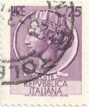 Stamps Italy -  MONEDA DE SIRACUSA. VALOR FACIAL 25 LIRAS. YVERT IT 716
