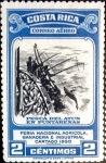 Stamps Costa Rica -  Intercambio 0,20 usd 2 cent. 1950