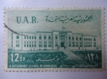 Stamps : Africa : Egypt :  Republica Arabes Unidas -A Secundary School in  Damasacus ?