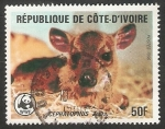 Stamps : Africa : Ivory_Coast :  WWF, Cefalofo, animal en vías de desaparición