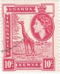 Stamps : Africa : Uganda :  Isabel II y jirafa