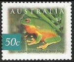 Stamps Australia -  Orange thighed tree frog-rana naranja