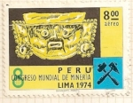 Stamps Peru -  8 Congreso mundial de mineria. Lima. Mascara de oro Inca