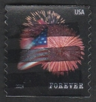 Stamps United States -  Bandera, y fuegos artificiales