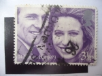 Stamps : Europe : United_Kingdom :  Prlncesa Anne Elizabeth y el Capitan Mark Anthony Philips - Boda 14 November 1973.