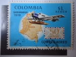 Stamps Colombia -   50 Años Correo Aéreo - Barranquilla 1919 - Avión Anfibio Junker F13