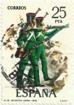 Stamps Spain -  (133) UNIFORMES MILITARES, GRUPO VI. Nº30. INFANTERIA LIGERA DE 1830. EDIFIL 2354