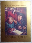 Sellos de Europa - Polonia -  Pintor: Marinus Van Reymerswaele 1493-1546 - Oleo: The Misers By Followers of Marinus van Van reymer