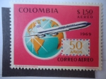 Stamps Colombia -  50 Años Correo Aéreo de Colombia - Boeing 720 de la aerolínea Avianca de Colombia