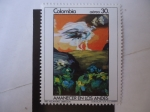 Stamps Colombia -  Amanecer de los Andes - Mural en la ONU-Nueva York, de Alejandro Obregón 