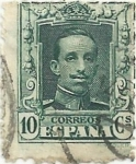 Stamps Spain -  SERIE ALFONSO XIII TIPO VAQUER. VALOR FACIAL 10 Cts, COLOR VERDE. EDIFIL 314