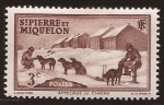 Stamps : America : San_Pierre_&_Miquelon :  Enganche de perros 1938 3 cents