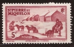 Stamps : America : San_Pierre_&_Miquelon :  Enganche de perros 1938 5 cents
