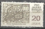 Sellos del Mundo : Europa : Alemania : 750 años de Berlín,el más antiguo mapa de Berlín 1648 (DDR).