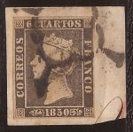 Stamps Europe - Spain -  Isabel II 6 cuartos - 1 enero 1850 (Plancha II)