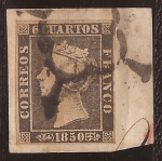 Sellos del Mundo : Europa : Espaa : Isabel II 6 cuartos - 1 enero 1850 (Plancha II)
