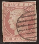 Stamps : Europe : Spain :  Isabel II 6 cuartos - 1 enero 1852